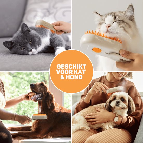 Vulpes Goods® Pets - Brosse à chat PRO - Brosse à vapeur douce et autonettoyante pour chats et chiens - Peigne à chat - Élimination des poils - Vaporisateur pour chats à poils courts et à poils longs - 2 peignes supplémentaires inclus
