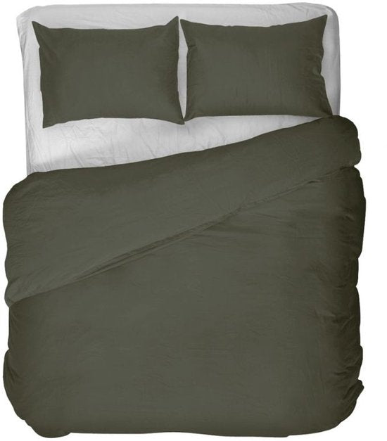 Housse de couette Kayori Emma en satin de coton - 140 x 200-220 cm + 1 taie d'oreiller - Lit simple - Vert foncé