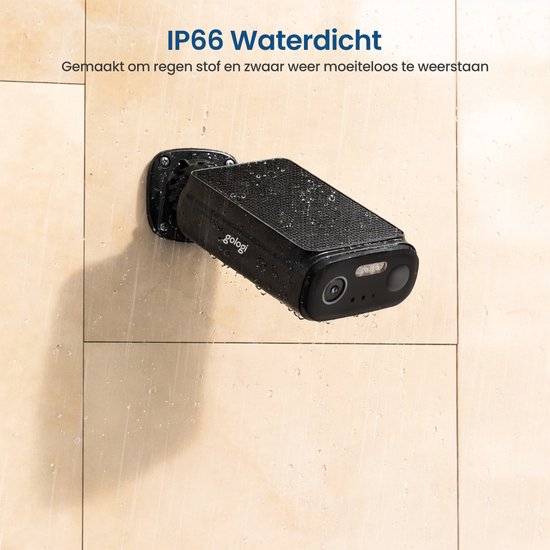 Caméra de sécurité d'extérieur Gologi Solar Premium - 10 400 mAh - 2,5K - Vision nocturne - Détection de mouvement - Caméra de surveillance - Panneau solaire - Sans fil - USB-C - Wi-Fi et application - Noir