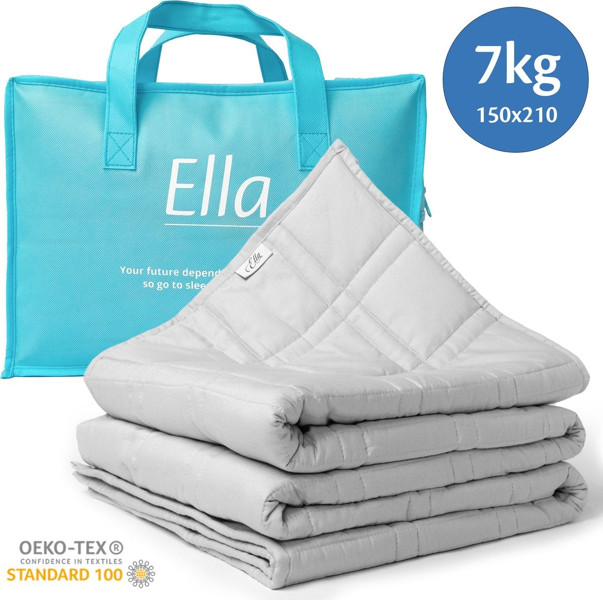 Ella® Couverture lestée 7kg - 150 x 200cm - Couverture lestée - OEKO-TEX Coton - Gris clair