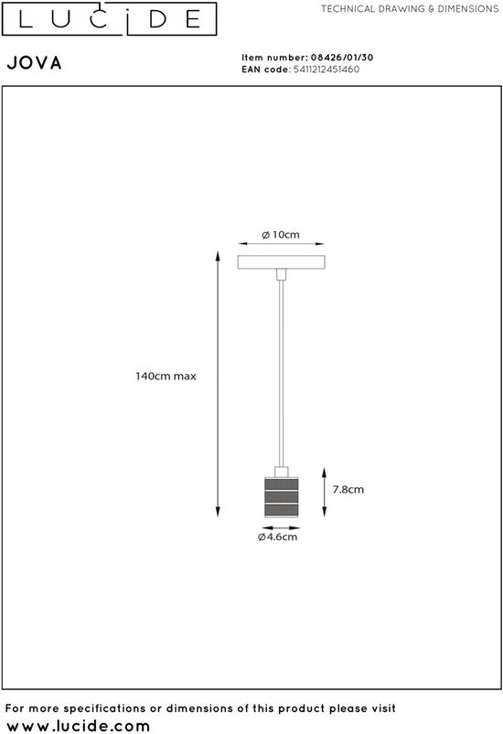 Lucide JOVA - Suspension - Ø 10 cm - 1xE27 - Noir