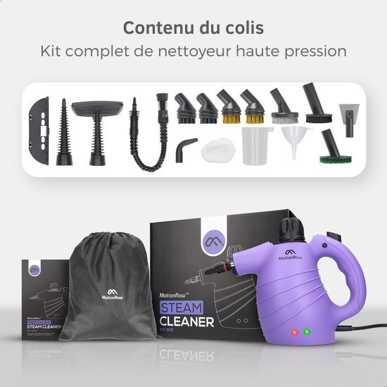 MotionFlow - Nettoyeur vapeur portatif - 12-en-1 - Multifonction - 1150 W - 450 ML - Violet