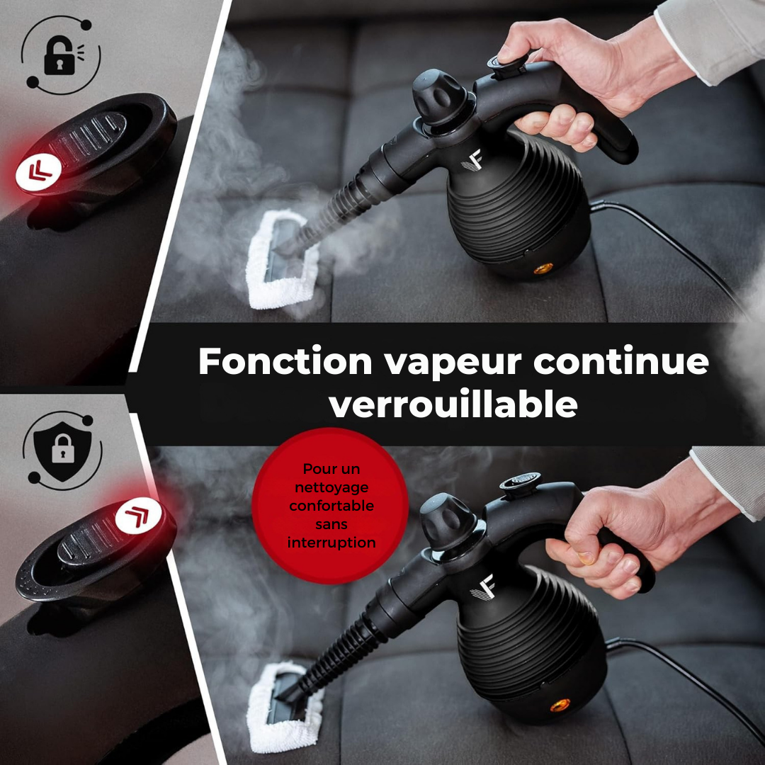 Nettoyeur vapeur à main – Réglage de la vapeur – Comprend 10 accessoires – Réservoir de 350 ml – Noir