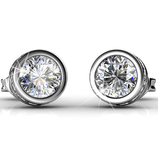 Yolora Boucles d'oreilles pour dames avec cristaux ronds Kalpa Camaka - couleur argent - plaqué or blanc 18K - Cadeau de fête des mères