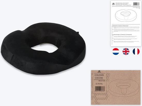 Coussin de siège LifeGoods - Coussin orthopédique à anneaux - Housse lavable - Antidérapant - Noir