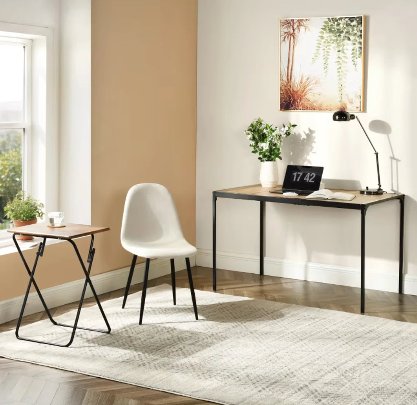 Table à manger Urban Meuble 120 x 75 cm - Aspect bois - Piètement métallique noir - Style minimaliste