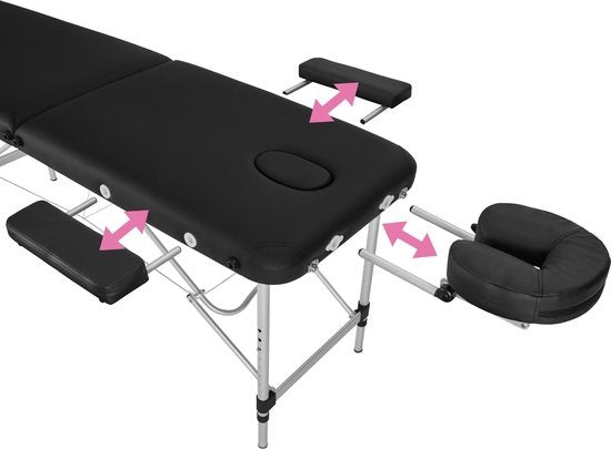 tectake® - table de massage en aluminium 2 zones, table de massage avec matelas de 4cm, table de massage pliante, table de massage en aluminium réglable en hauteur, table de massage portable avec accessoires, appui-tête en aluminium, accoudoir et sac de t