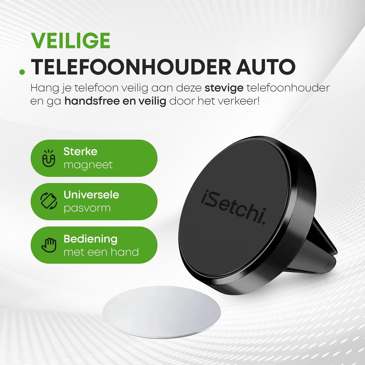 iSetchi Support Téléphone Voiture - Magnétique & Universel - Pour Grille de Ventilation - Métal - Noir