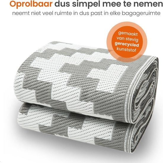 Goliving Tapis d'extérieur Summer Diamond - Tapis de jardin - Tapis d'extérieur - Tapis - Tapis de jardin - Réversible - Sac de transport inclus - 183 x 290 cm - Gris/Blanc