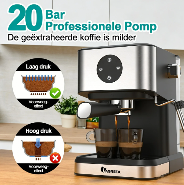 Machine à expresso Iagreea CM3050 - 20 bars - Buse à vapeur - 1,5 L - Acier inoxydable