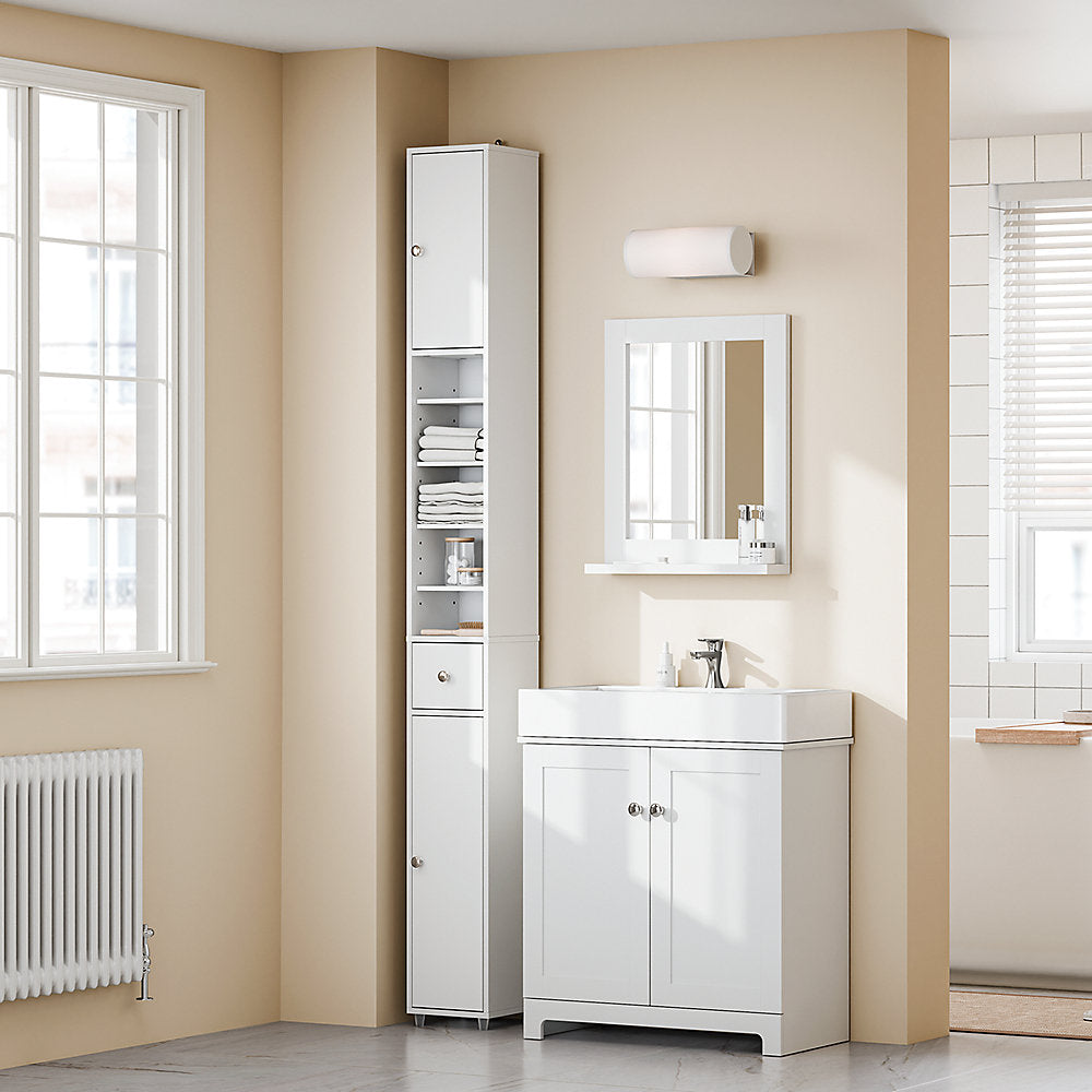 SoBuy Meuble de salle de bain haut et étroit - Meuble de rangement compact avec étagères et tiroir réglables - 20x20x180 cm - Blanc