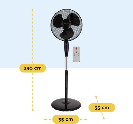 BRASQ Ventilateur trépied - 40 cm - Noir - Avec télécommande - Minuteur - Mode veille - Réglable en hauteur - Ventilateur silencieux - 40 Watts