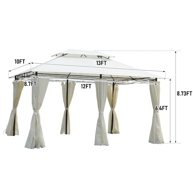 Pavillon Kahomvis 13 x 10 pieds – Imperméable – Double toiture – Avec parois latérales amovibles