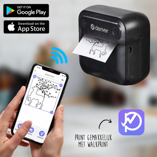 Denver Mini Pocket Printer - Imprimante d'autocollants - Papier thermique - Bluetooth - Imprimante photo mobile - MBP32B