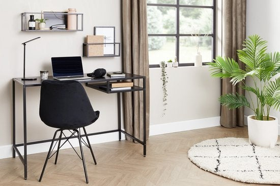 Lifa Living - Bureau industriel - Noir - Métal - MDF - avec base - Design épuré - 114 x 60 x 76 cm