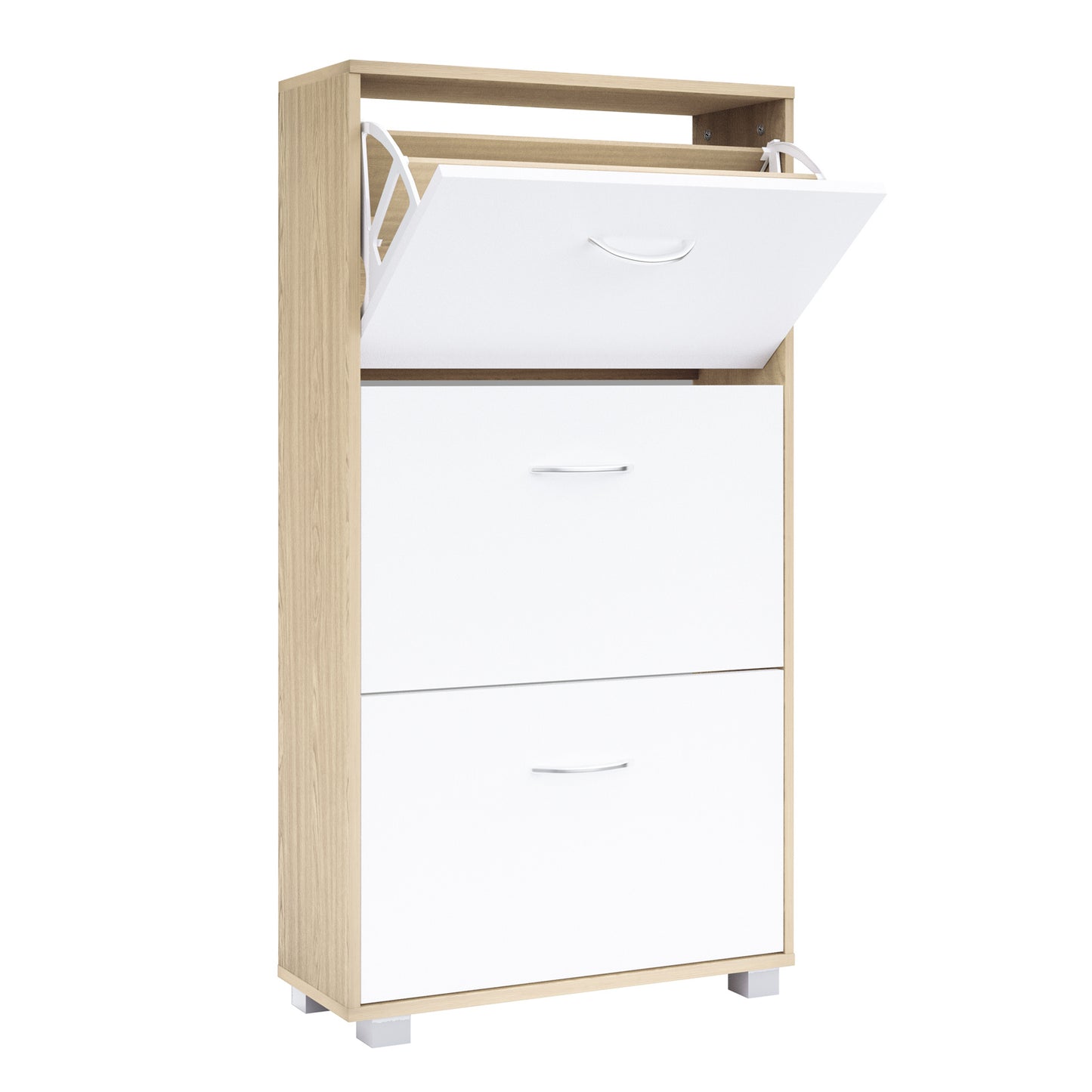 Armoire à chaussures - 3 volets - 115x60x24cm - 18 paires de chaussures - Chêne/Blanc