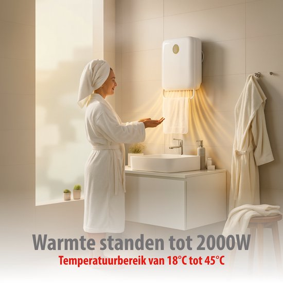 alpina Chauffage de salle de bains électrique 750/2000 W - Radiateur électrique avec 2 niveaux de chaleur et minuterie 24 heures - Radiateur IP22 résistant aux projections d'eau - avec télécommande - Montage mural