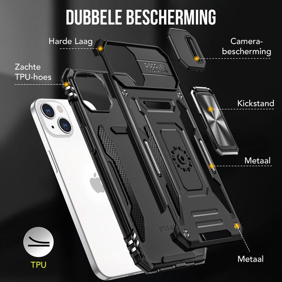 Étui Podec compatible avec l'iPhone 13 Mini - Étui anti-chocs hybride « Armor » avec support intégré et protecteur d'écran