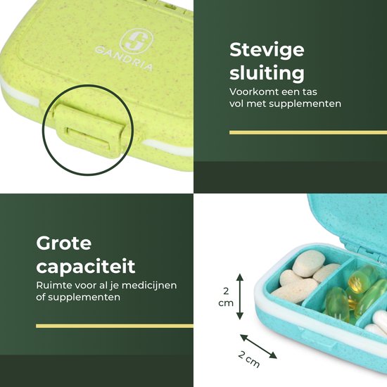 Boîte à pilules Gandria Lot de 4 - Boîte à médicaments avec 3 compartiments amovibles - Boîte de rangement en fibre Bio-Grain - Boîte à médicaments étanche - Boîte de rangement pour pilules et médicaments - Boîte à médicaments 12 compartiments