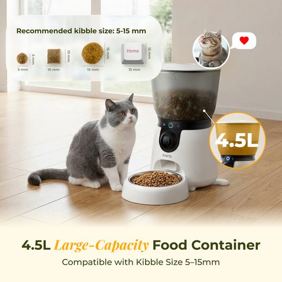 Arenti Petfeeder2 : distributeur automatique de nourriture 4 L avec caméra orientable - fontaine 3 L - pour chats et chiens – distributeur intelligent avec caméra – 3 MP (2K) et vision nocturne – Audio bidirectionnel – Distributeur automatique de nourritu