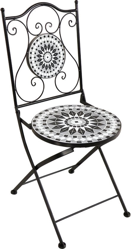 Chaises de bistrot AXI Amélie – Pliantes – Noir/blanc – Chaises de jardin pliantes en métal – Dossier haut – Lot de 2 pièces – Effet mosaïque – Incrustations de carreaux de céramique – Capacité de charge de 150 kg – Jardin, terrasse ou balcon