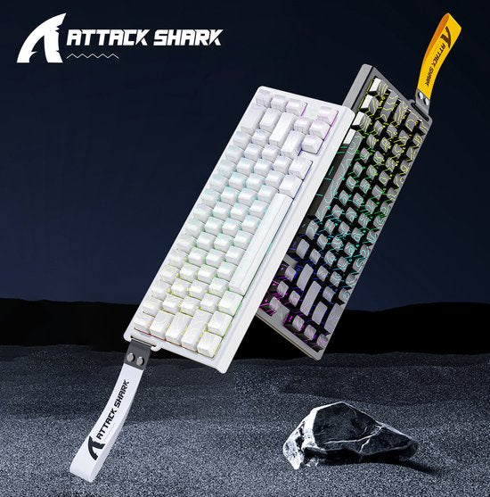 ATTACK SHARK X68HE - Clavier de jeu filaire à interrupteur magnétique - 66 touches - RGB - touches PBT imprimées en soie - corde décorative - 8Khz - 0.01mmRT - 0.125ms - Ligne de contour blanche