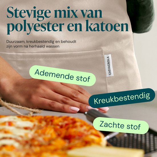 Tablier de cuisine Castagnola - Imperméable et antisalissure - Tablier de cuisine professionnel - Tablier pour femmes et hommes - Tablier de traiteur - Unisexe - Boucle réglable - Compartiments extra-larges - Beige