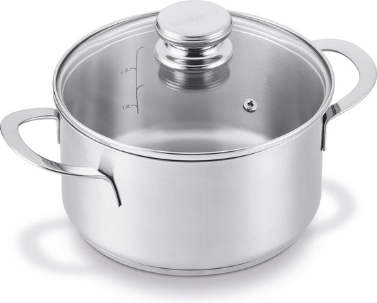 BRABANTIA ENJOYMENT Casserole - Ø 24 cm - Acier inoxydable - Couvercle en verre - Sans PFAS - Compatible avec l'induction