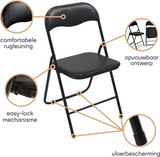 Perel Chaise pliante, pliable, résistante aux intempéries, 150 kg maximum, événements, réunions, petits espaces, noir