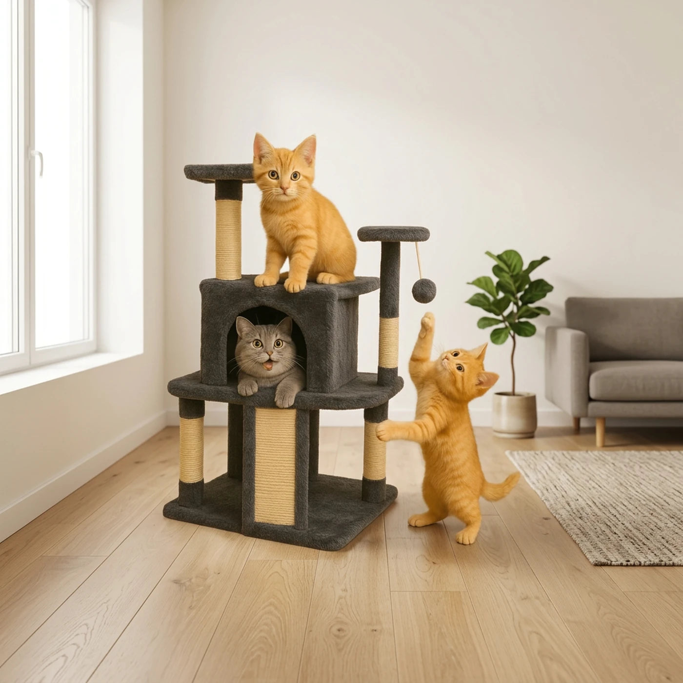 Arbre à chat Ochama avec lit - 102 x 43 x 43 cm - À plusieurs niveaux - Arbres à chat en sisal - Structure d'escalade - Pour chats de petite et moyenne taille