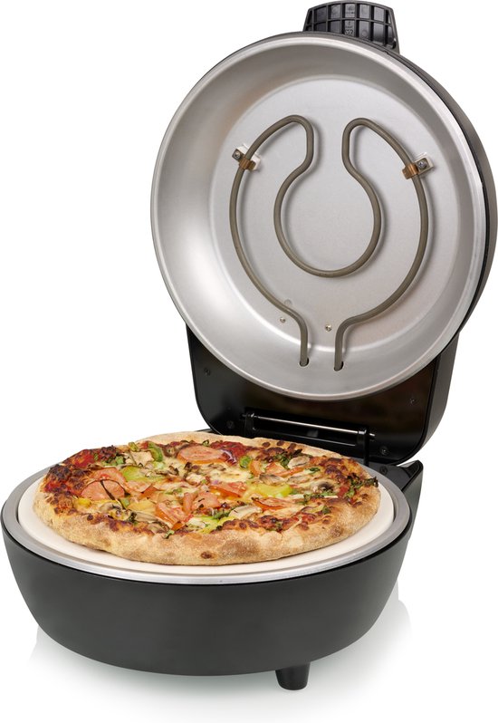 Four à pizza Princess 115005 - Appareil à pizza et four - Thermostat et minuterie réglables - 1 200 W - Pierre à pizza en céramique - 410 degrés - diamètre 30 cm - Noir