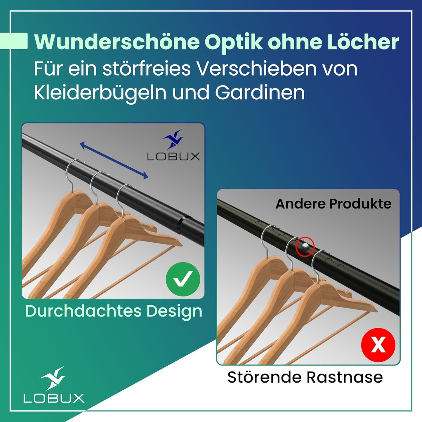 LOBUX® - Tringle à rideau sans perçage [noir, 260-350cm] - tringle télescopique extension de rideau - tringle de douche sans perçage - tringle à rideau, tringle à rideau de douche, tringle à linge, tringle de serrage filet de chat