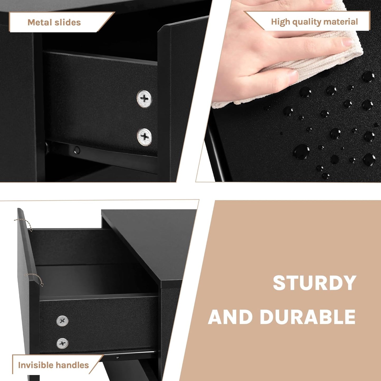 Woltu Floating Nightstands Set of 2 - Black - 40 x 30 x 30 cm - Table de nuit murale moderne avec tiroir