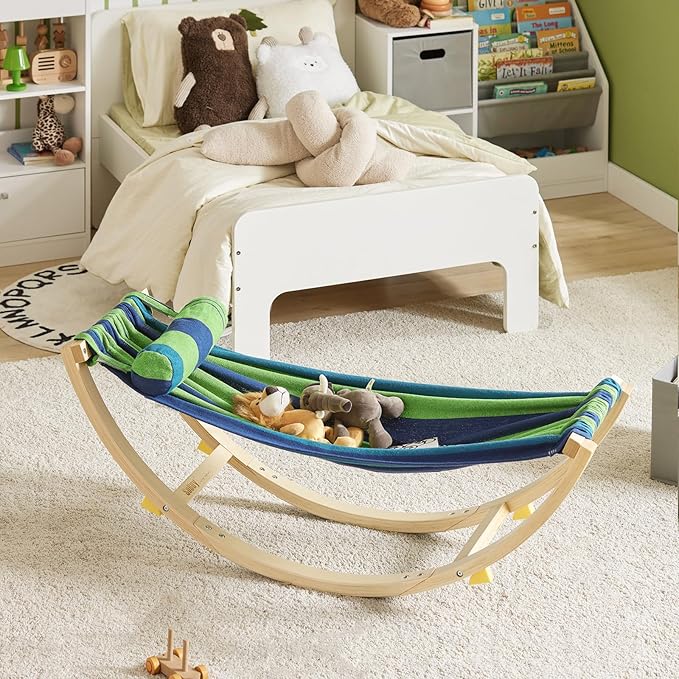 Hamac enfant avec arrêt de sécurité - SoBuy - 120 x 46 x 36 cm - Confortable et sécurisé - Vert et bleu