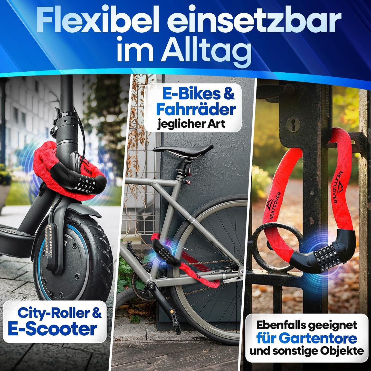 NEXTCOVER® Cadenas pour vélo LockOne avec clé - haute sécurité - robuste et durable - 3 clés - Rouge