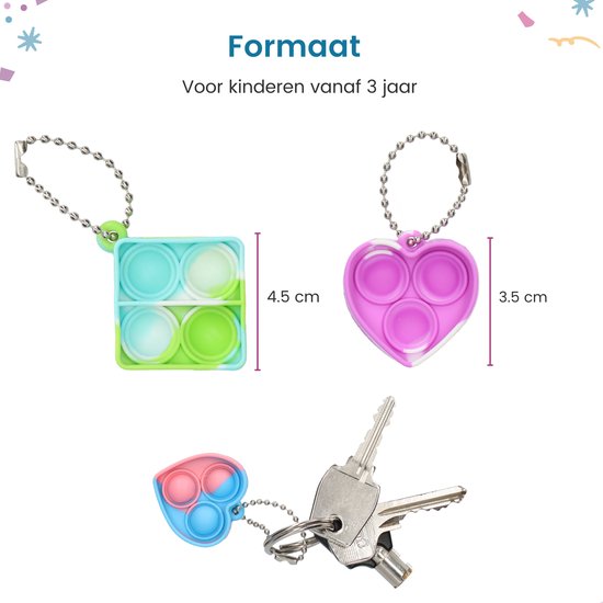 Partizzle 24x Pop It Fidget Toys Keychains Pack - Popit Handout Gifts Heart - Grabbelton Treat Gifts - For Kids