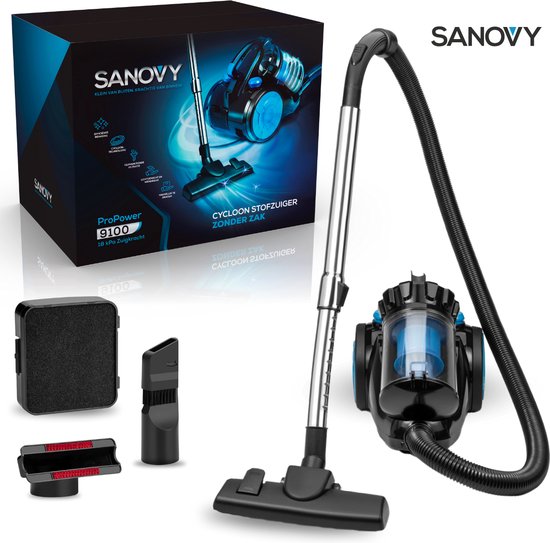 Aspirateur puissant sans sac - Sanovy ProPower - 3L - Compact - Bleu