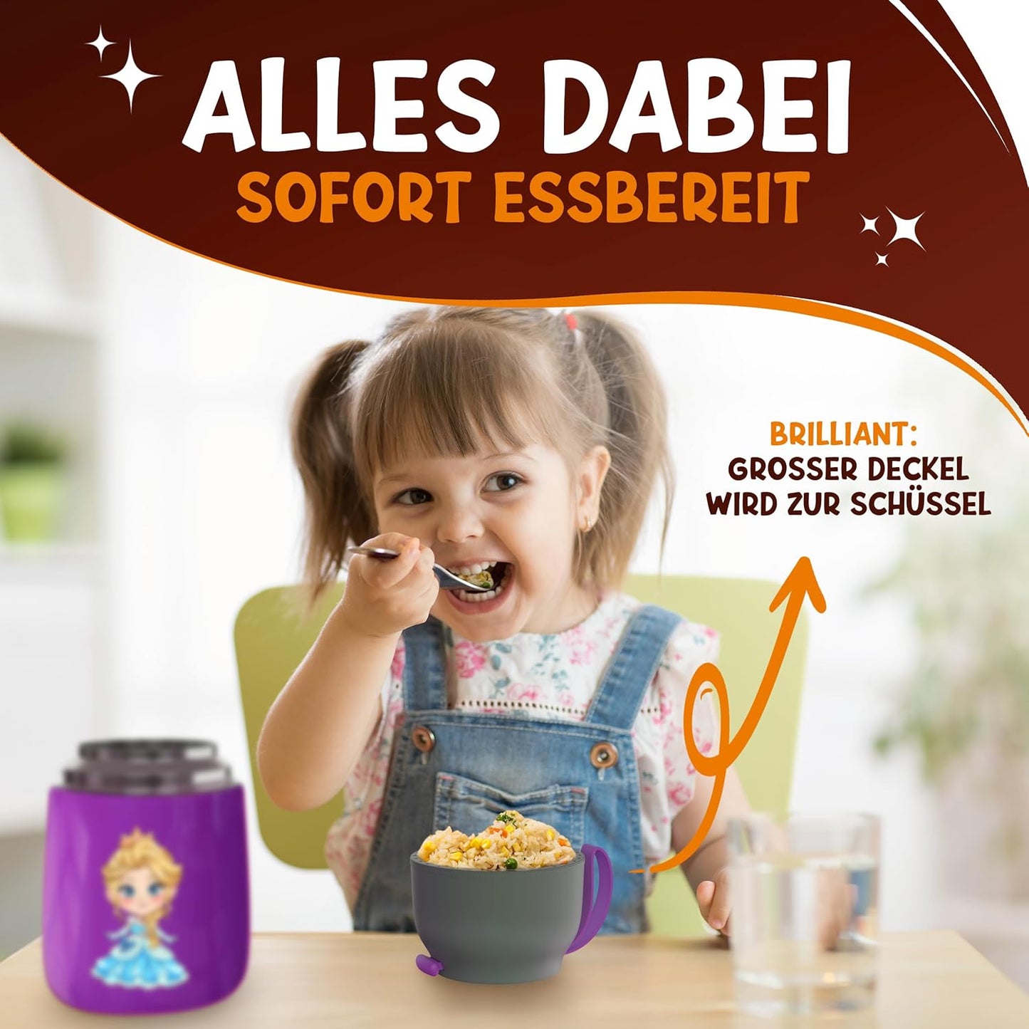 Funkelfuchs® gobelet thermos pour aliments pour bébés - 500ml, princesse mauve - 100% étanche - tasse chaude en acier inoxydable - tasse thermique - boîte à lunch thermique - aliments pour bébés