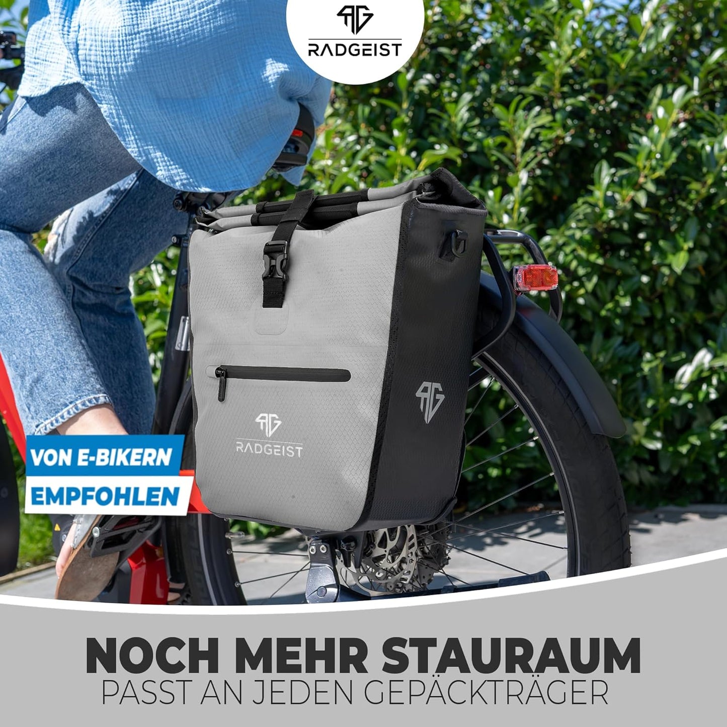 RADGEIST sacoche vélo pour porteur I sacoche vélo shopper avec sac isotherme amovible I sac shopping & sac shopping 22-28 litres - gris
