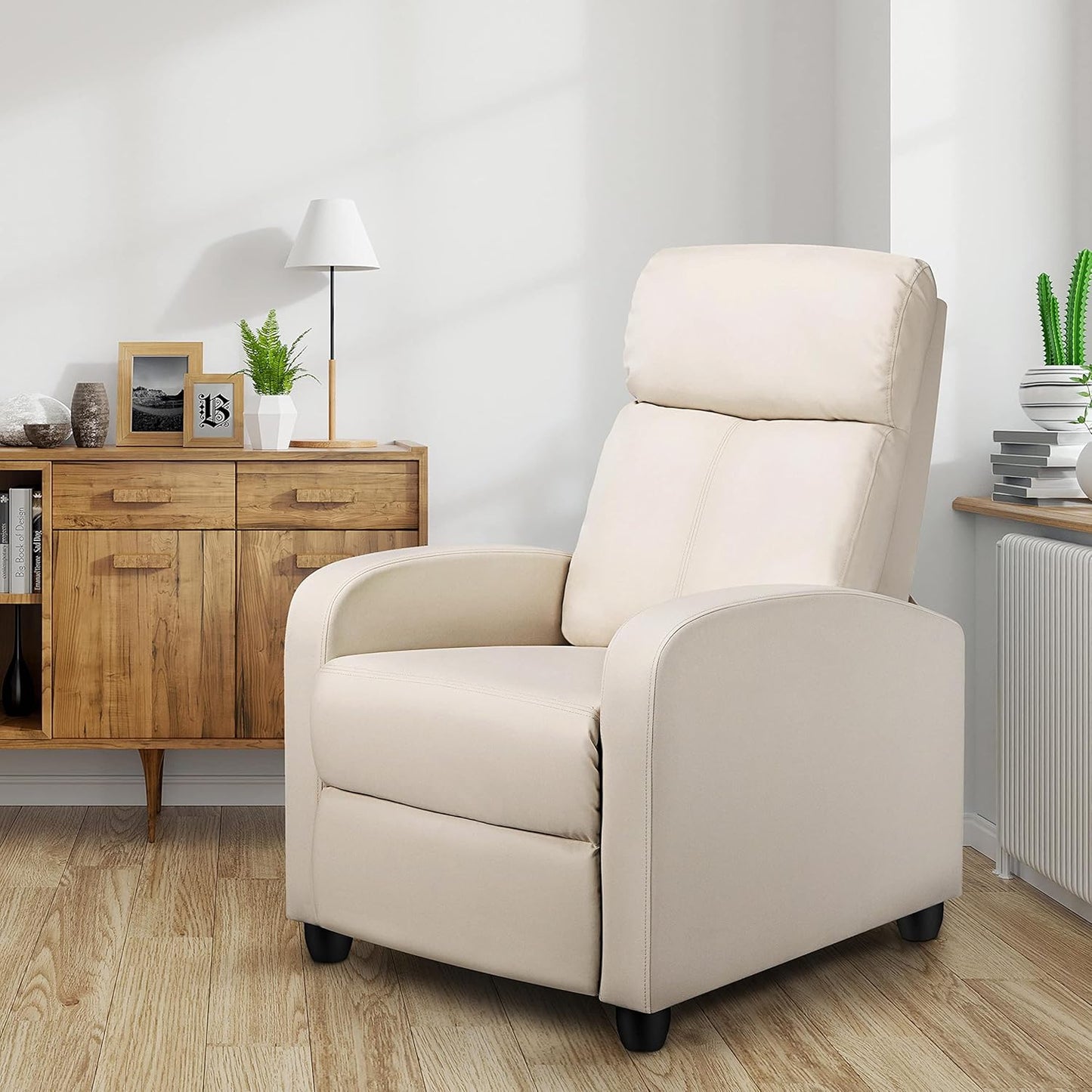 Yaheetech Fauteuil inclinable - Fauteuil réglable en simili cuir - Ressorts ensachés - Beige - 3 positions assises et inclinables
