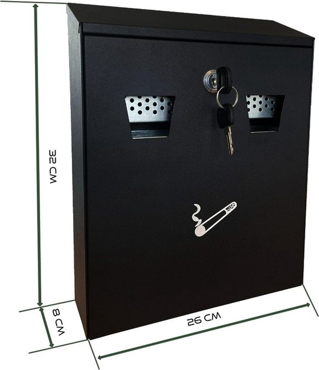 BRASQ Cendrier mural noir 32x26x8 cm - Cendrier verrouillable pour l'extérieur