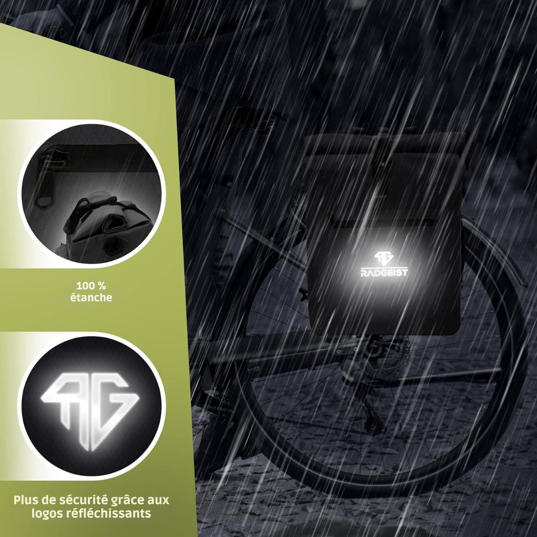 Sacoche de vélo 3 en 1 RADGEIST - sac à dos de vélo, sacoche de porte-bagages, sacoche à bandoulière, avec compartiment pour ordinateur portable, étanche, 25 litres, noir