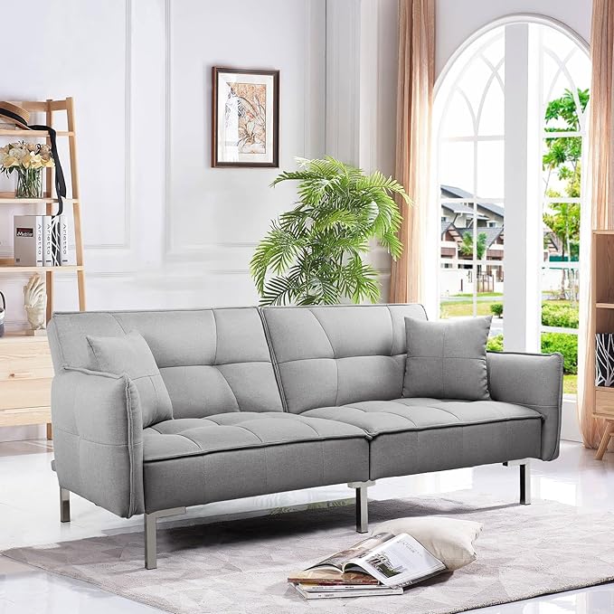 Yaheetech Canapé-lit Light Grey - Tissu de lin - dossier divisé - surface de repos 177 x 110 cm