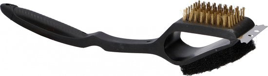 BBQ Collection Brosse de nettoyage pour barbecue - 3 en 1 - Brosse en acier - Éponge à récurer - Grattoir - 38 cm - Noir