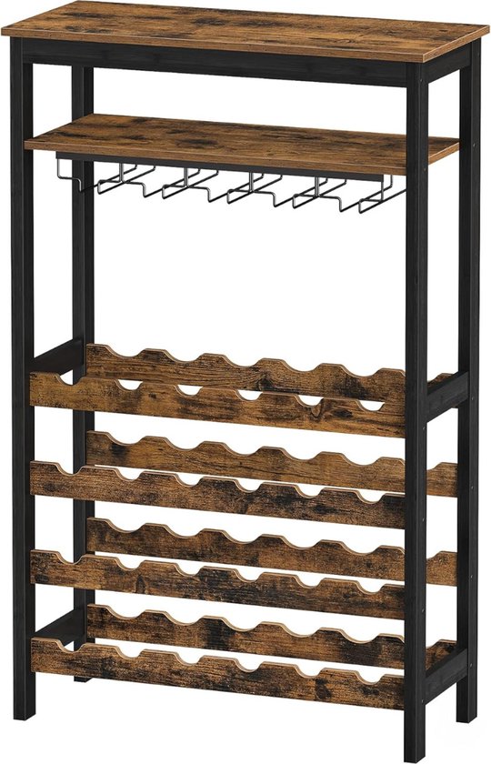 Casier à vin Niceey - Pour 24 bouteilles et 15 verres - 66 × 30 × 100 cm - bois/métal