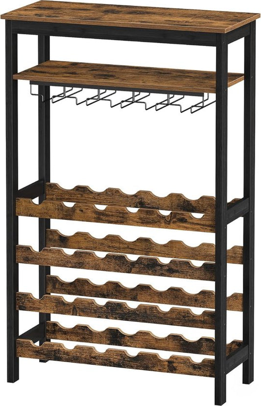 Casier à vin Niceey - Pour 24 bouteilles et 15 verres - 66 × 30 × 100 cm - bois/métal