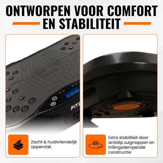 Plaque vibrante Fitby - Plaque vibrante de fitness - Powerplate - Avec bandes de résistance et poignées incluses - Avec télécommande - 3 modes d'entraînement - 120 niveaux de vitesse - Noir