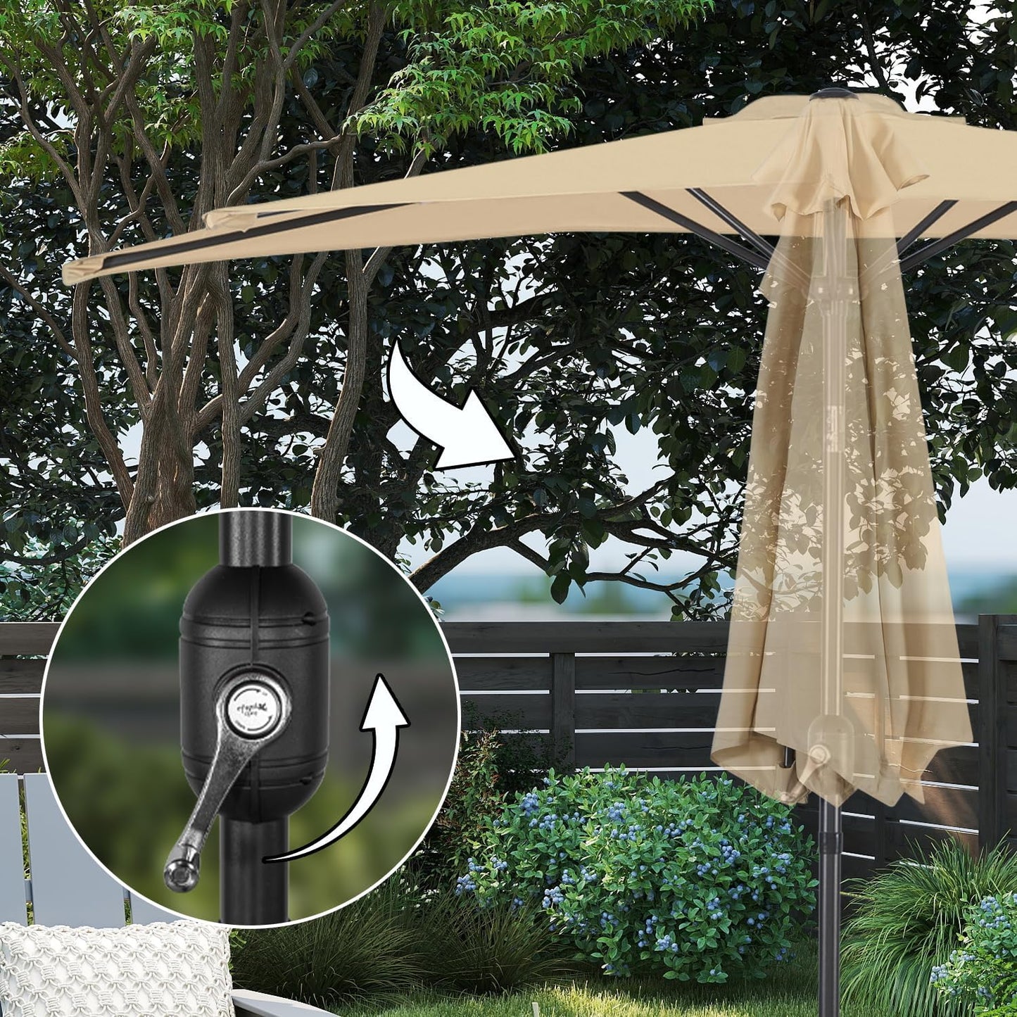 Angel Living Parasol de balcon - Semi-circulaire - 245 x 122 cm - Beige