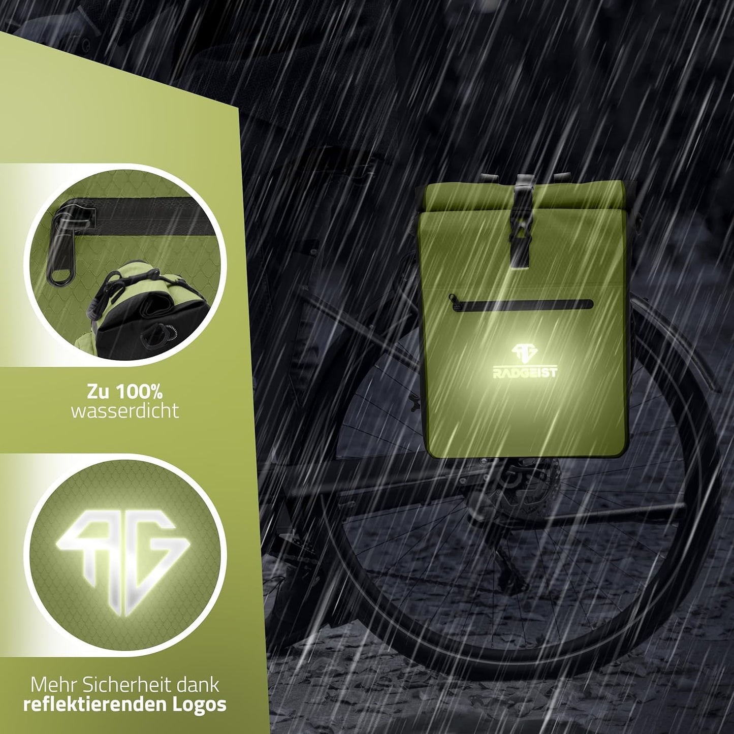 RADGEIST 3in1 sac à vélo pour porteur I sac à vélo et sac à dos 25L I 100% étanche
