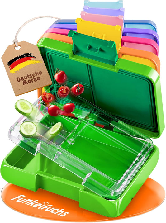 Funkelfuchs® - Lunchbox kids avec compartiments - 500ml, vert - Lunchbox star, small - Snack box, snack box, lunch box, meal box, bento box kids - pour l'école, le jardin d'enfants et la crèche